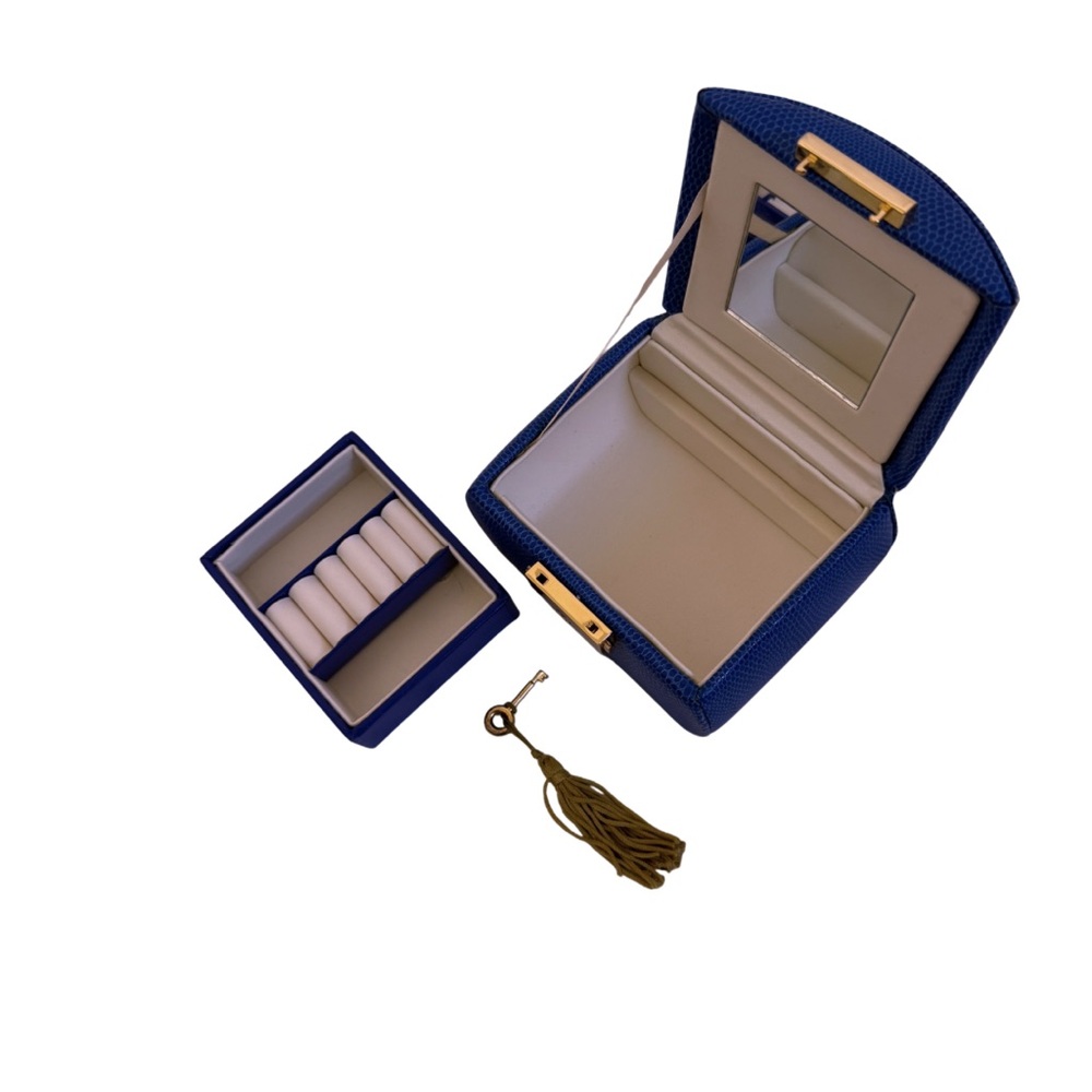 Blue Jewelry Box with Mirror and Key